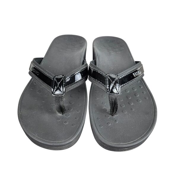 Vionic 380 High Tide Sandals Sz 8 Black Flip Flop Wedge - Picture 4 of 12